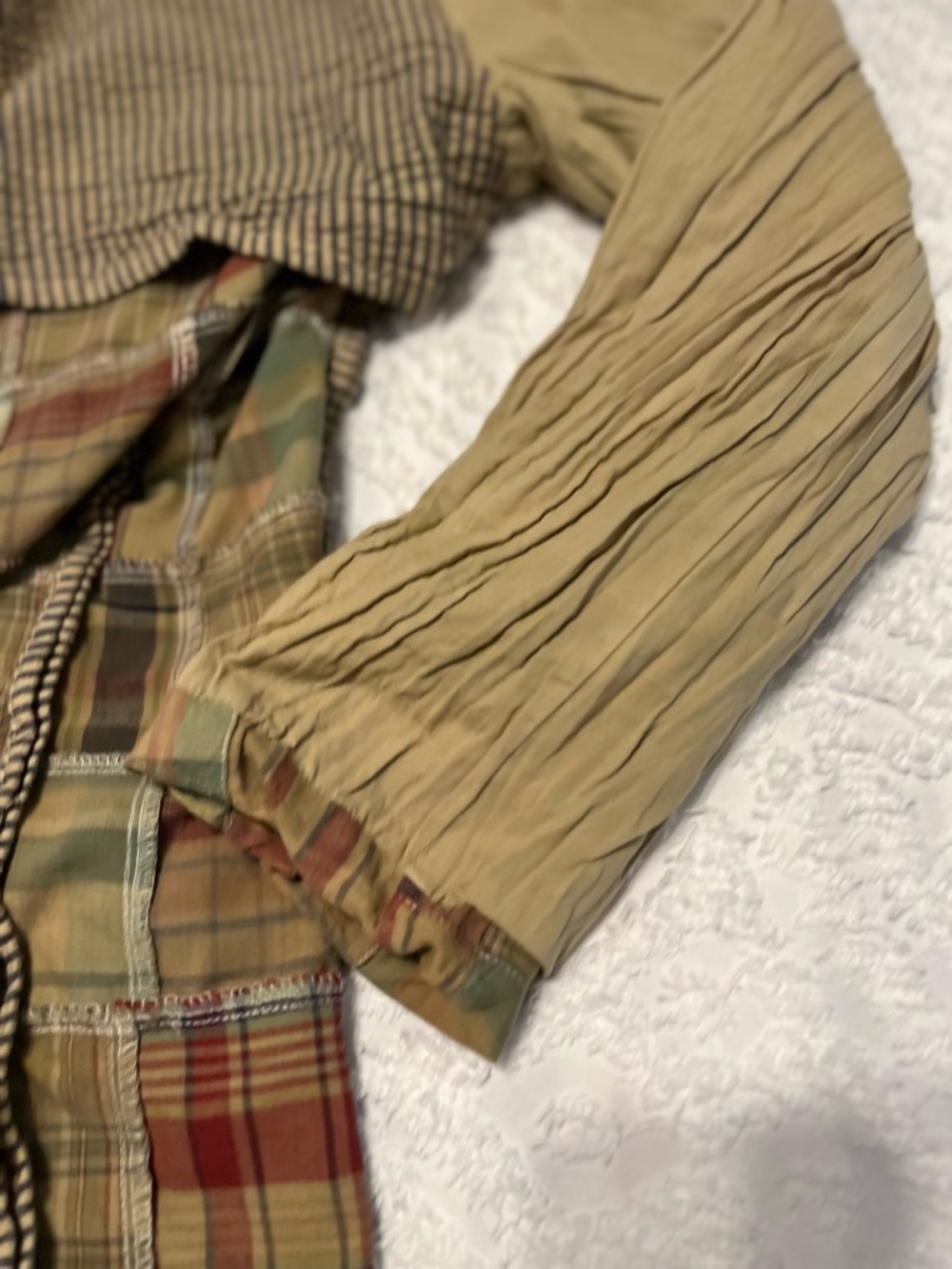 Tailor Vintage Plaid Patchwork Blazer in Beige, Green & Red - Picture 13 of 14
